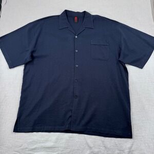 VTG Taiga DTEK Jeans Camp Collar Shirt Men 3XL Navy Blue Streetwear Short Sleeve